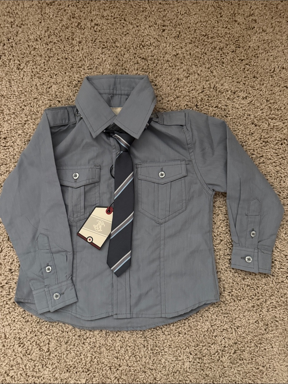 Sovereign Code Boys Gray Long-Sleeve Button-Up Shirt with Tie